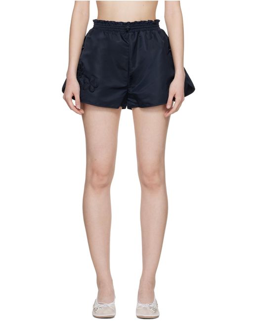 CECILIE BAHNSEN Blue Floral-Embroidery Shorts