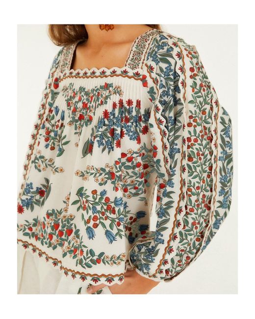 Farm Rio Multicolor Floral-Printed Long-Sleeved Top