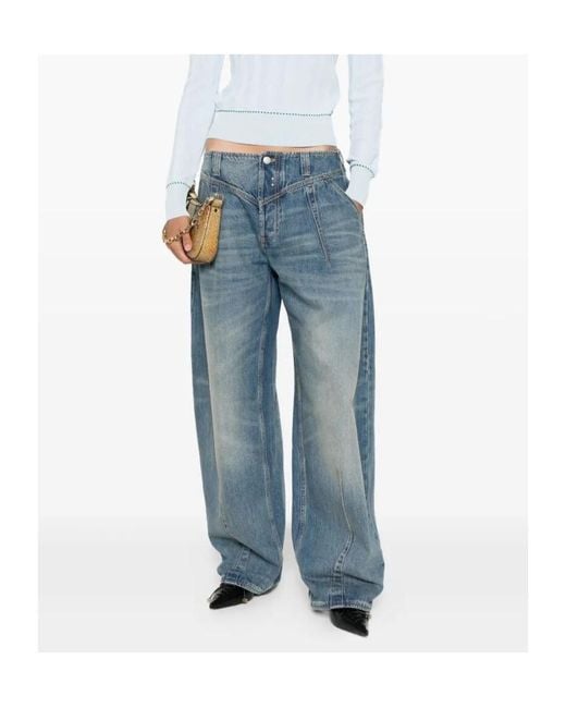 McQueen Blue Logo Patch Wide-Leg Jeans