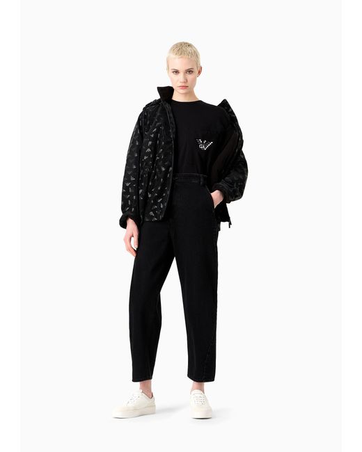 Emporio Armani Black Logo-Print Tonal Hooded Jacket