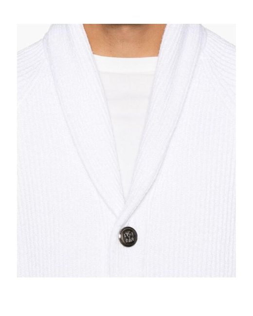 Brunello Cucinelli White Shawl Lapel Knitted Cardigan for men