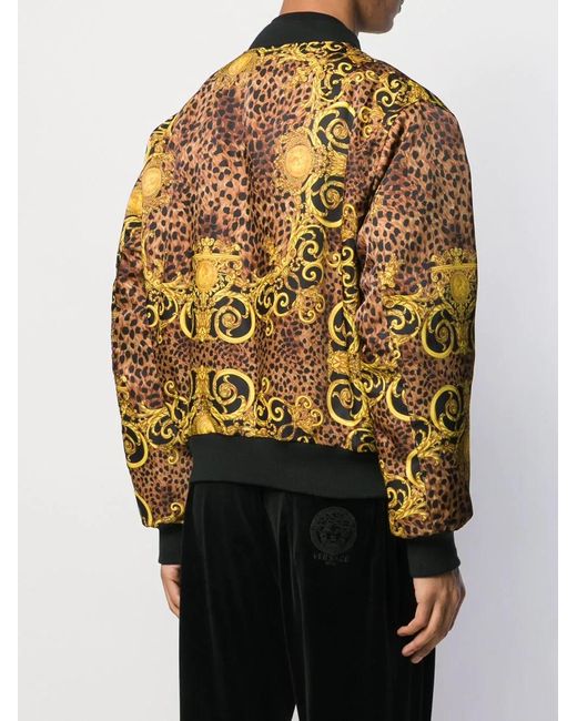 Versace Jeans Yellow Leopard Zipper Baseball Jacket for men