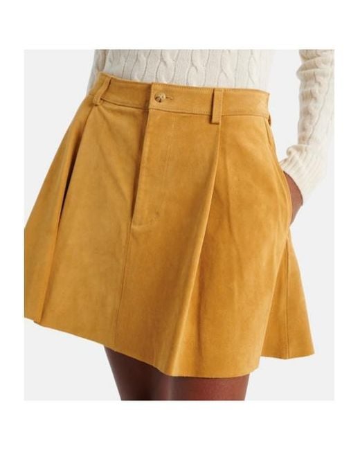 Polo Ralph Lauren Natural High-Rise Pleated Suede Skirt