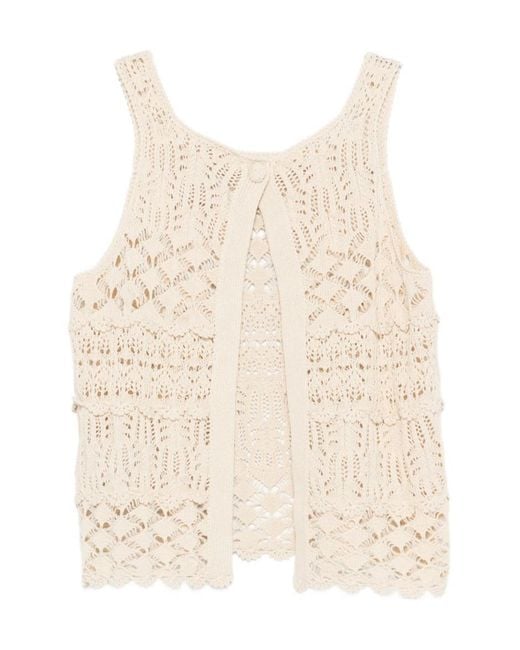Semicouture Natural Openwork Sleeveless Top