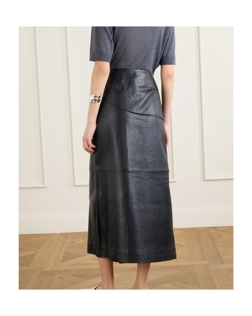 St. Agni Black Leather Midi Wrap Skirt