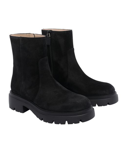 Stuart Weitzman Black Zip-Detail Suede Boots