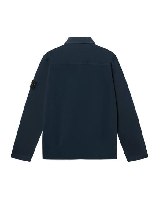 Stone Island Blue Overshirt With Chest Pocket And Two-Way Zip for men