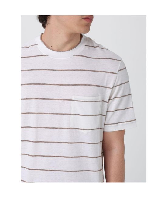 Brunello Cucinelli White Crew-Neck Striped T-Shirt for men