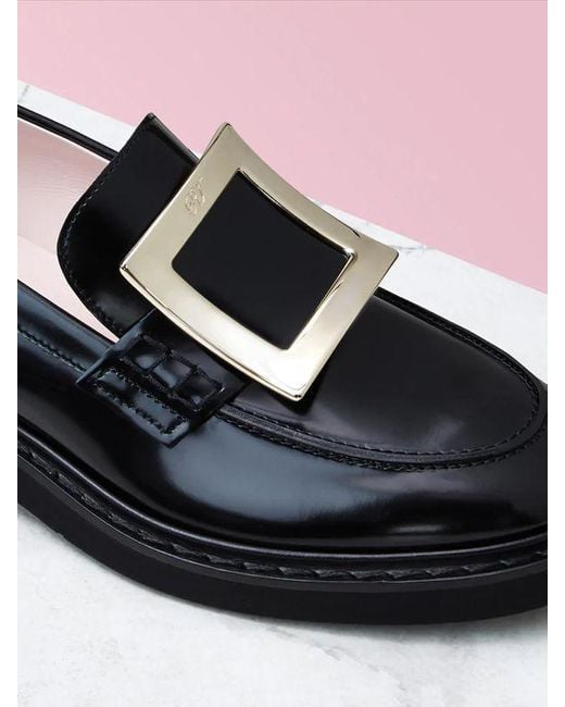 Roger Vivier Black Viv' Rangers Buckle Embellished Loafers