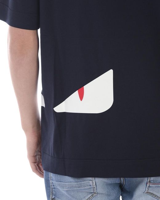 Fendi Blue Bag Bugs Eye Pattern Printed T-Shirt for men