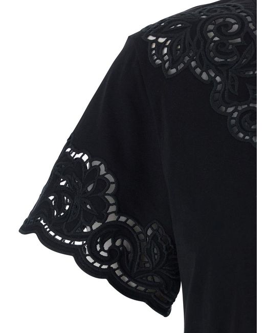 Twinset Black Floral Embroidered Cropped T-Shirt