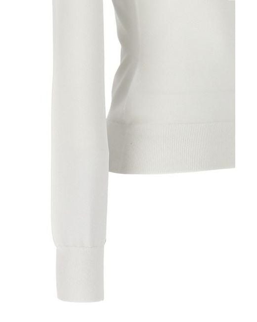 McQueen White Long Sleeved Square-Neck Knitted Top
