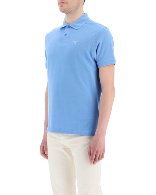 Barbour Blue Logo Embroidered Short Sleeved Polo Shirt for men