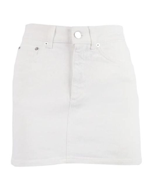 Dondup White Straight Hem Mini Denim Skirt