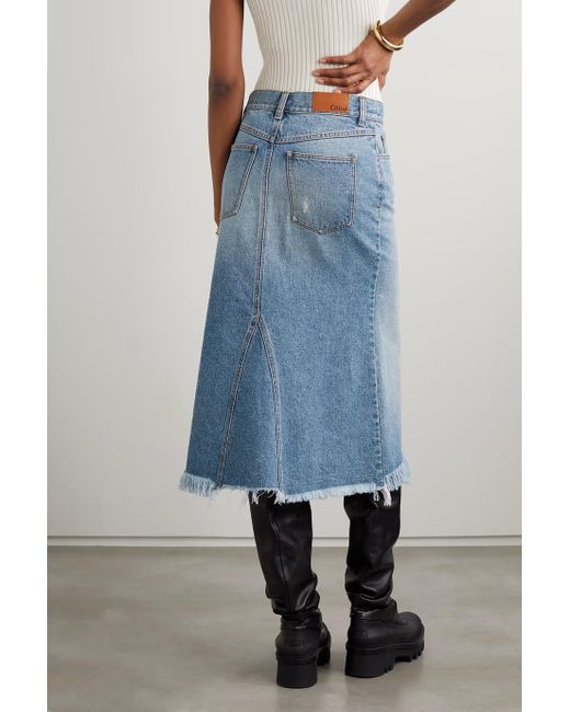 Chloé Blue Asymmetric Denim Midi Skirt