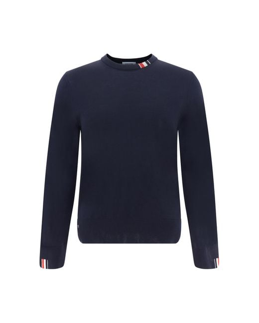 Thom Browne Blue Rwb Stripe Detailed Crewneck Jumper for men