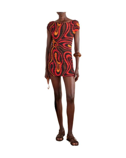 Emilio Pucci Red Shibori Crinkled-Crepe Printed Mini Dress