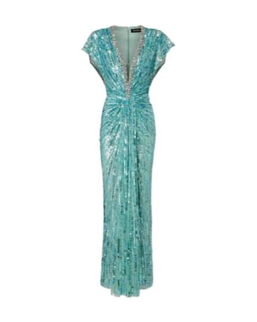 Jenny Packham Green Lacie Gathered Embellished Gown