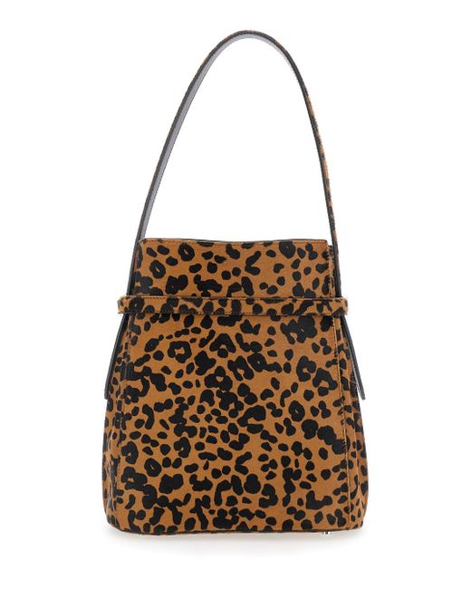 Totême Brown Totême Leopard Printed Open Top Shoulder Bag