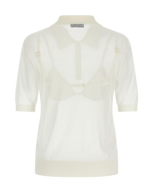 Elisabetta Franchi White Sheer Textured Bra Polo Shirt
