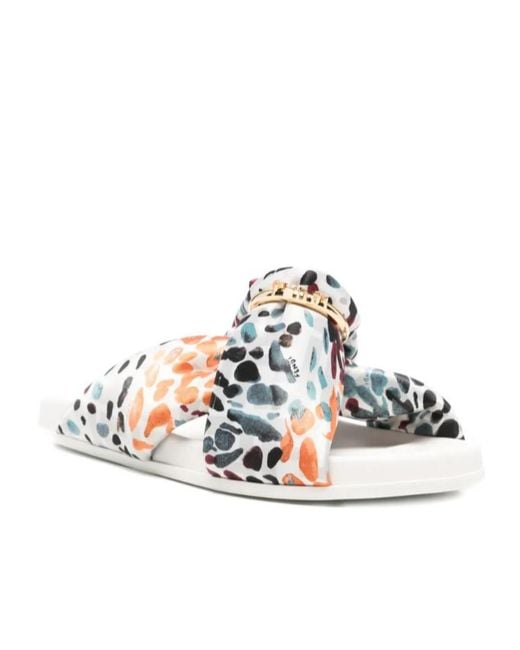 Fendi White Printed Silk Sandals