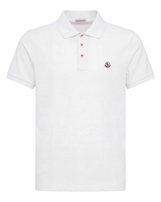 Moncler White Logo Patch Cotton Polo Shirt for men