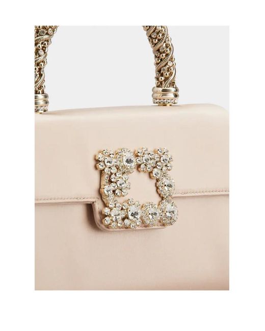 Roger Vivier Natural Embellished Foldover Top Tote Bag