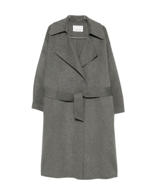 Frankie Shop Gray Double-Breasted Belted Coat