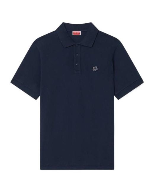 KENZO Blue Boke Flower Embroidered Slim Polo Shirt for men