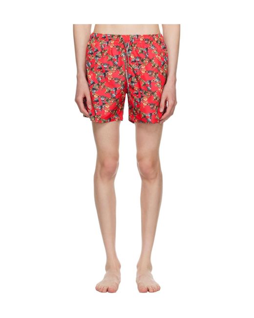 Vivienne Westwood Red Crazy Orb Swim Shorts for men