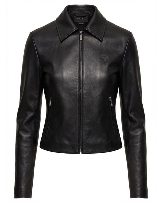 Gucci Black Washed Stretch Nappa Leather Jacket for men
