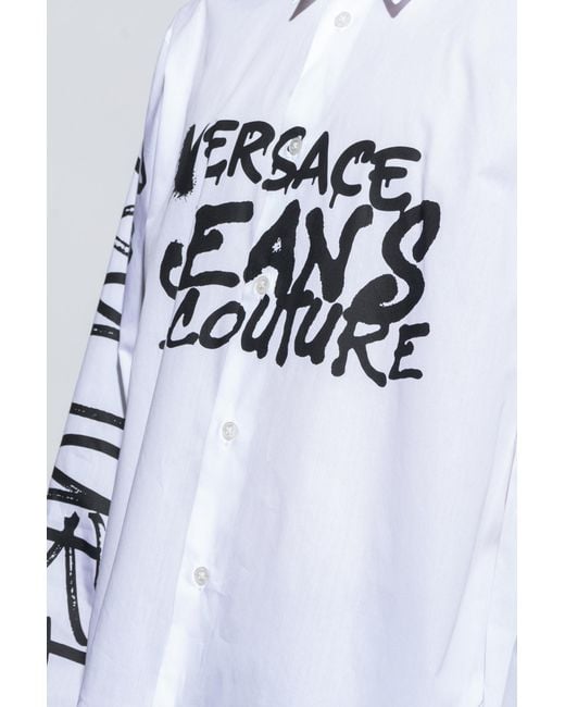 Versace Jeans White Couture Logo-Printed Long-Sleeved Shirt for men