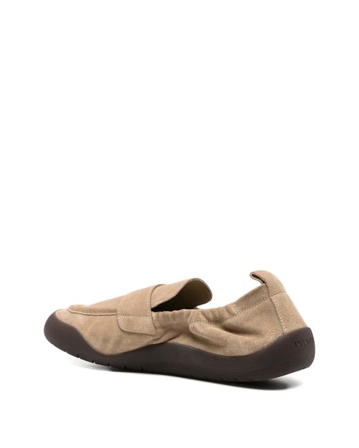 Prada Brown Logo-Detail Suede Loafers for men