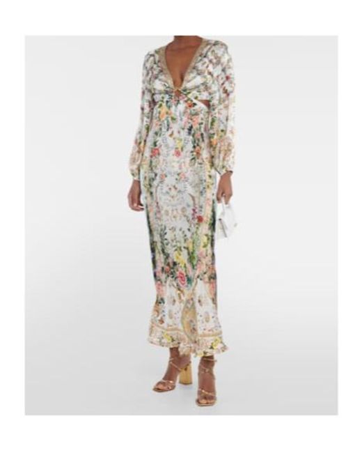 Camilla Metallic Cutout Embellished Silk Maxi Dress