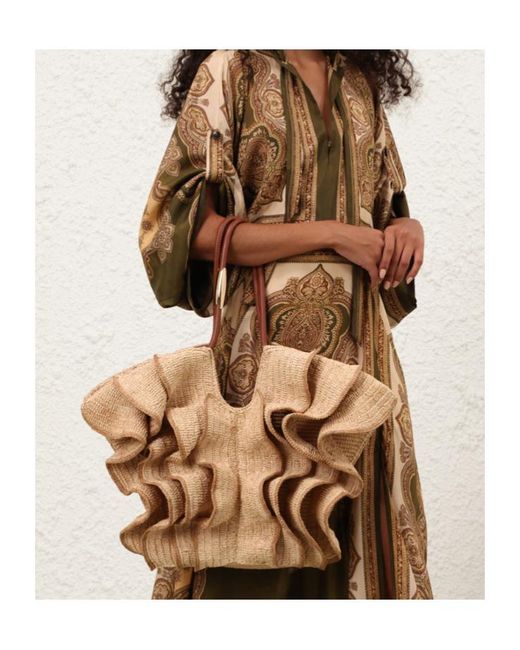 Zimmermann Natural Goldentime Medium Ruffle Tote