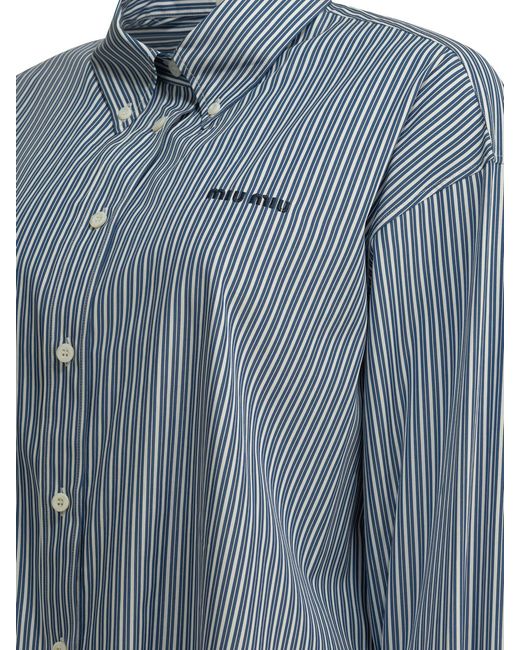 Miu Miu Blue Micro Pinstripe Poplin Shirt