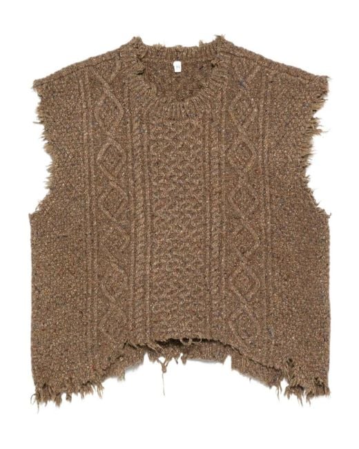 R13 Brown Cable-Knit Frayed Sweater