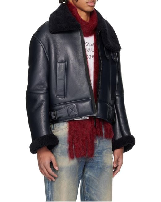 Acne Black Zip-Up Leather Jacket for men