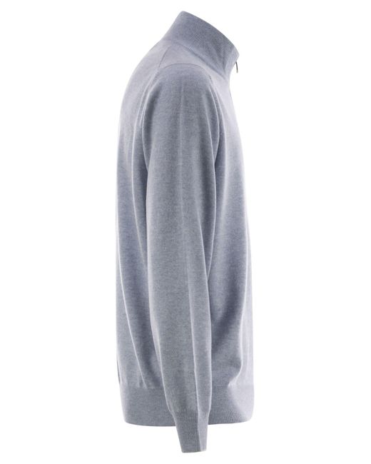 Brunello Cucinelli Gray Funnel-Neck Knitted Polo Shirt for men