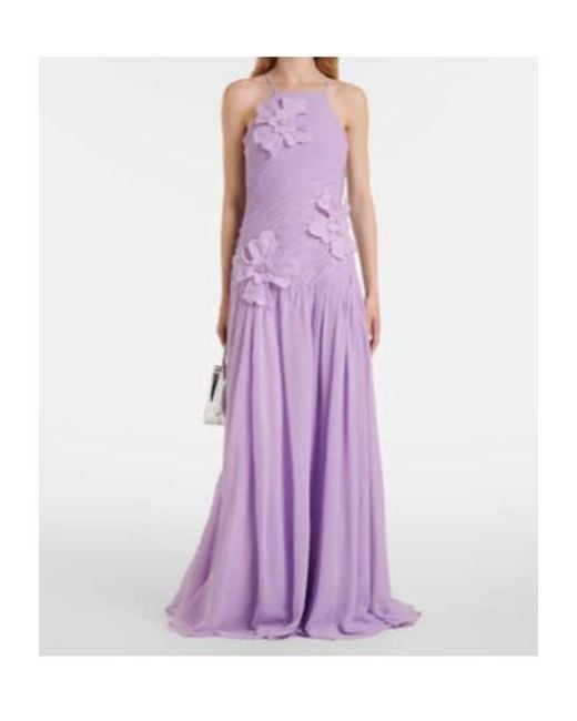 Leo Purple Amaya Floral-Appliqué Gathered Gown