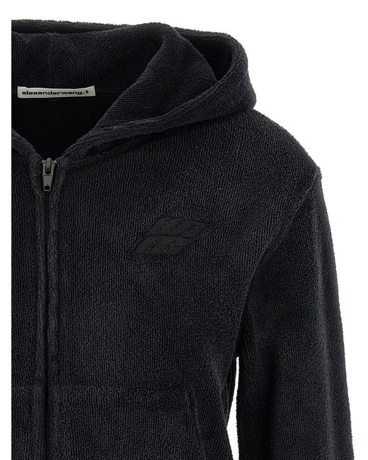 T By Alexander Wang Black Zip-Up Hooded Sweatshirt