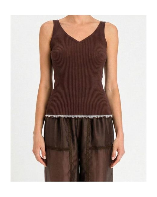 Twinset Brown V-Neck Knitted Vest