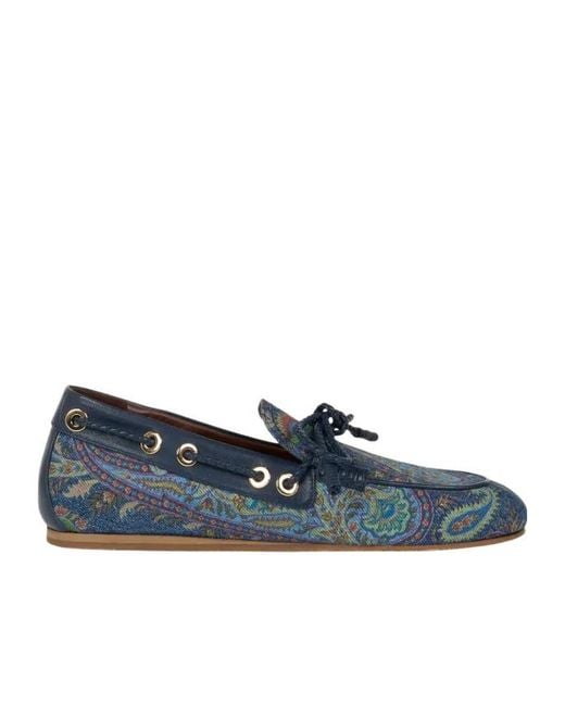 Etro Blue Denim Boat Loafers With Leafy Paisley Motif