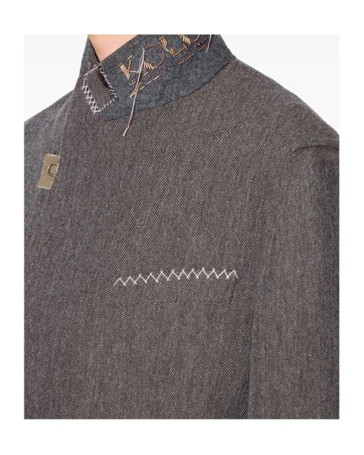 Kolor Gray Herringbone Double-Breasted Coat for men