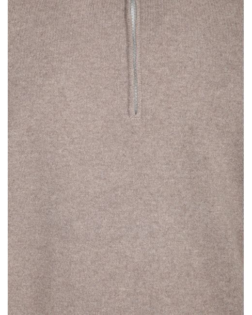 Brunello Cucinelli Gray Funnel-Neck Knitted Polo Shirt for men