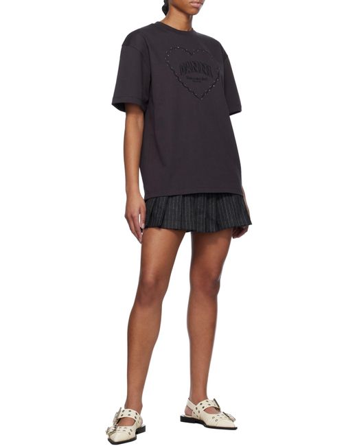 Ganni Black Drop Shoulder Heart T-Shirt