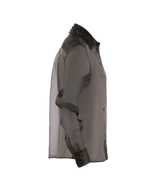 Fabiana Filippi Gray Bead Embellished Semi-Sheer Shirt