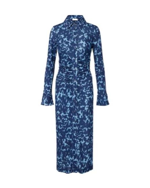 Altuzarra Blue Claudia Printed Ruched Jersey Shirt Dress