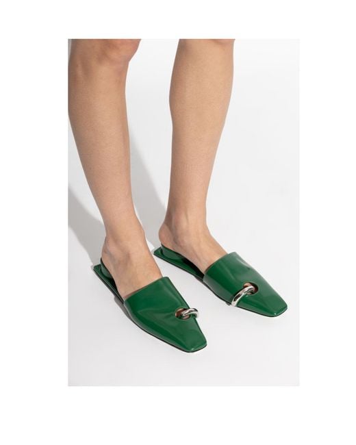 Tory Burch Green Pierced Leather Mules