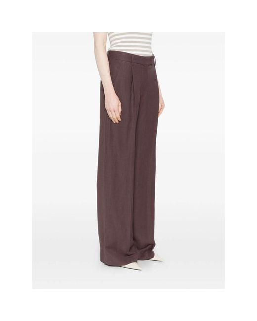 Brunello Cucinelli Purple Pleated Straight-Leg Trousers